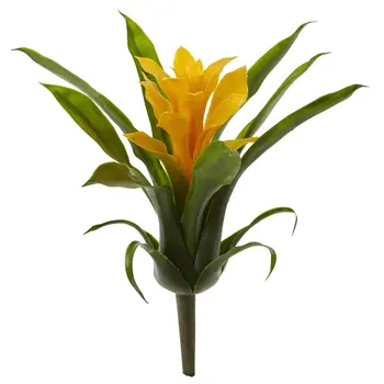 Изкуствено растение от пластмаса /полиестер бромелиевые (комплект от 6 броя), жълт цвят