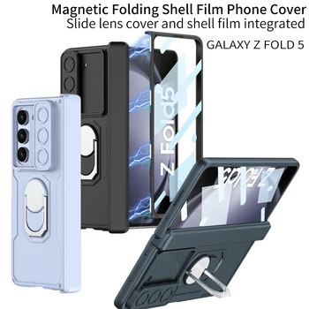 За Samsung Galaxy Z Калъф Fold5 Защитно покритие за камерата Slide За Z Калъф Fold5 Fold 5 С Ринг и Стойка за филм от стъкло на Екрана