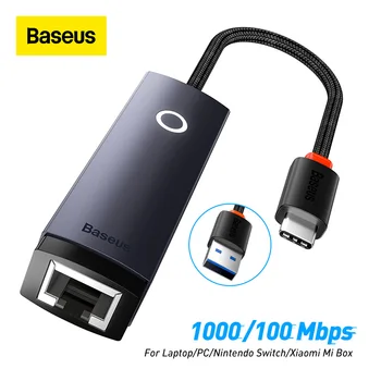 Baseus USB Type-C RJ45 Адаптер 100/1000 Mbps с USB Ethernet Мрежова Карта за Преносими КОМПЮТРИ Mi Box, Nintendo Switch USB Lan